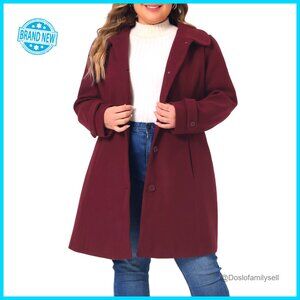 Plus Size Winter Pea Coat Peter Pan Collar Single Breasted Trench Long Coat